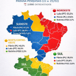 Paraná Pesquisas revela mapa eleitoral por região e mostra país dividido